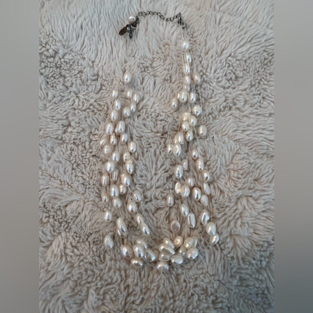 Lia Sophia White Multi Strand Short Necklace